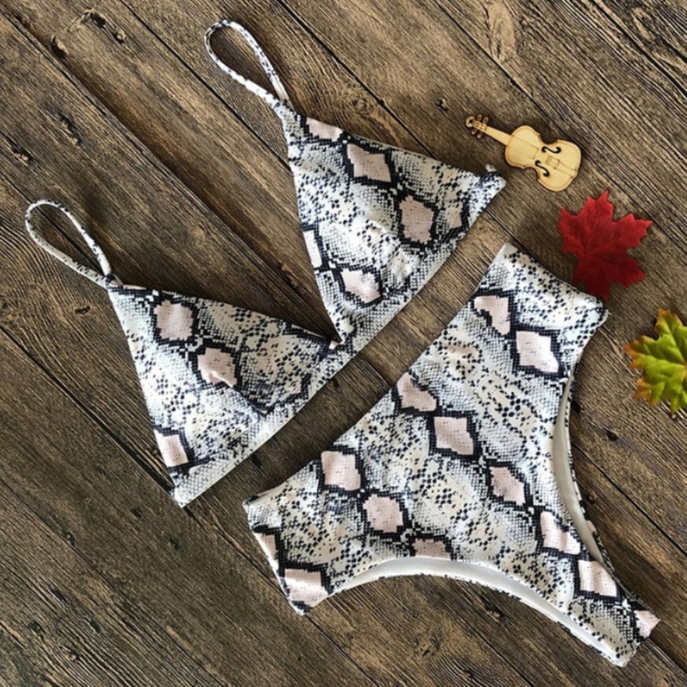 Last 1! Grey and Pink Snakeskin Print Bikini